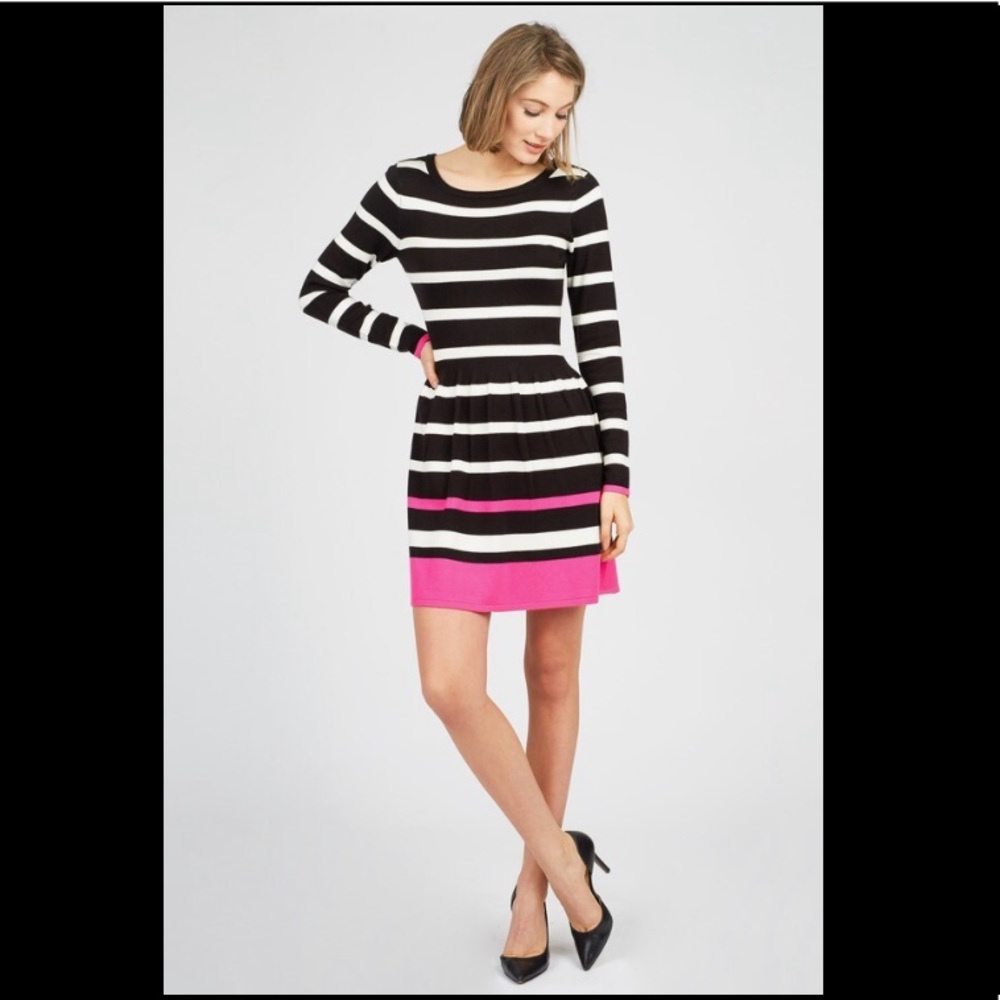 Eliza J Black White & Pink Striped Sweater Dress